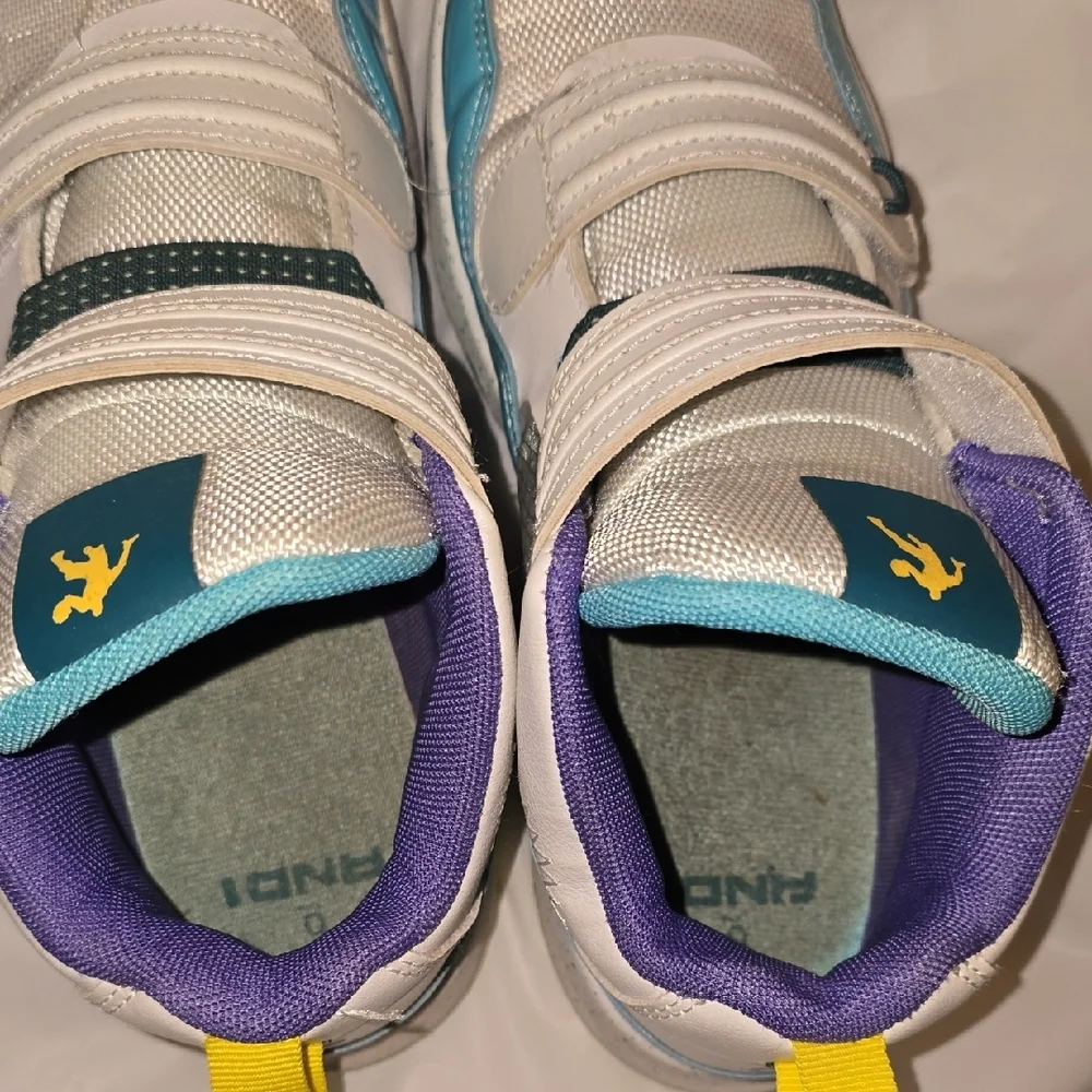 AND1 Boys Velcro White, Teal, Yellow, Purple Basketball Sneakers Size 6
